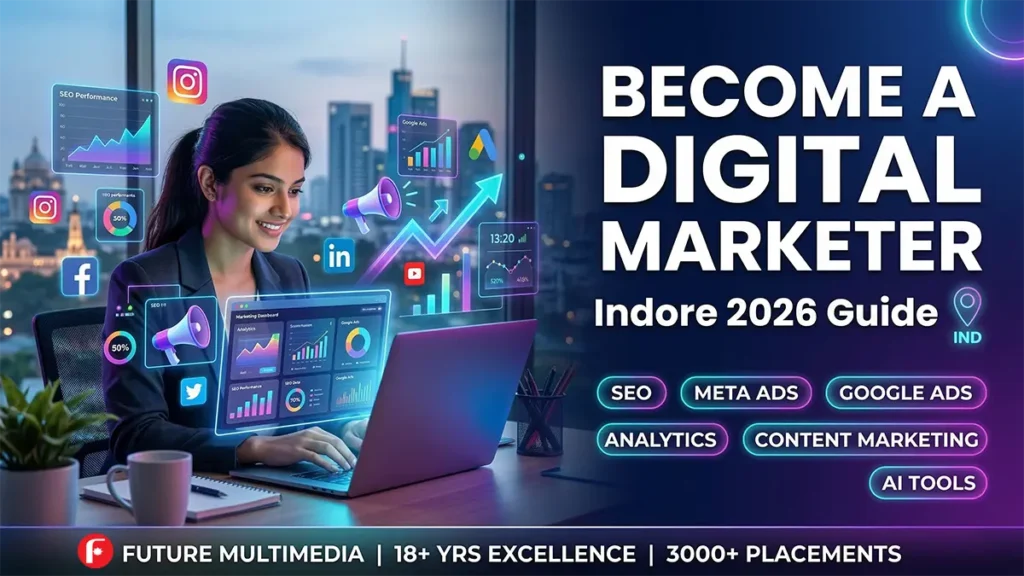 How to become a digital marketer in Indore with laptop, SEO dashboard and online marketing tools